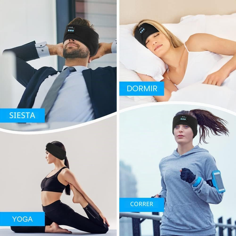 Flintronic Auriculares Para Dormir, Diadema Deportiva Para Dormir, Antifaz Para Dormir Auriculares Bluetooth, Para Deportes, Musica, Correr, Viajar(Negro)