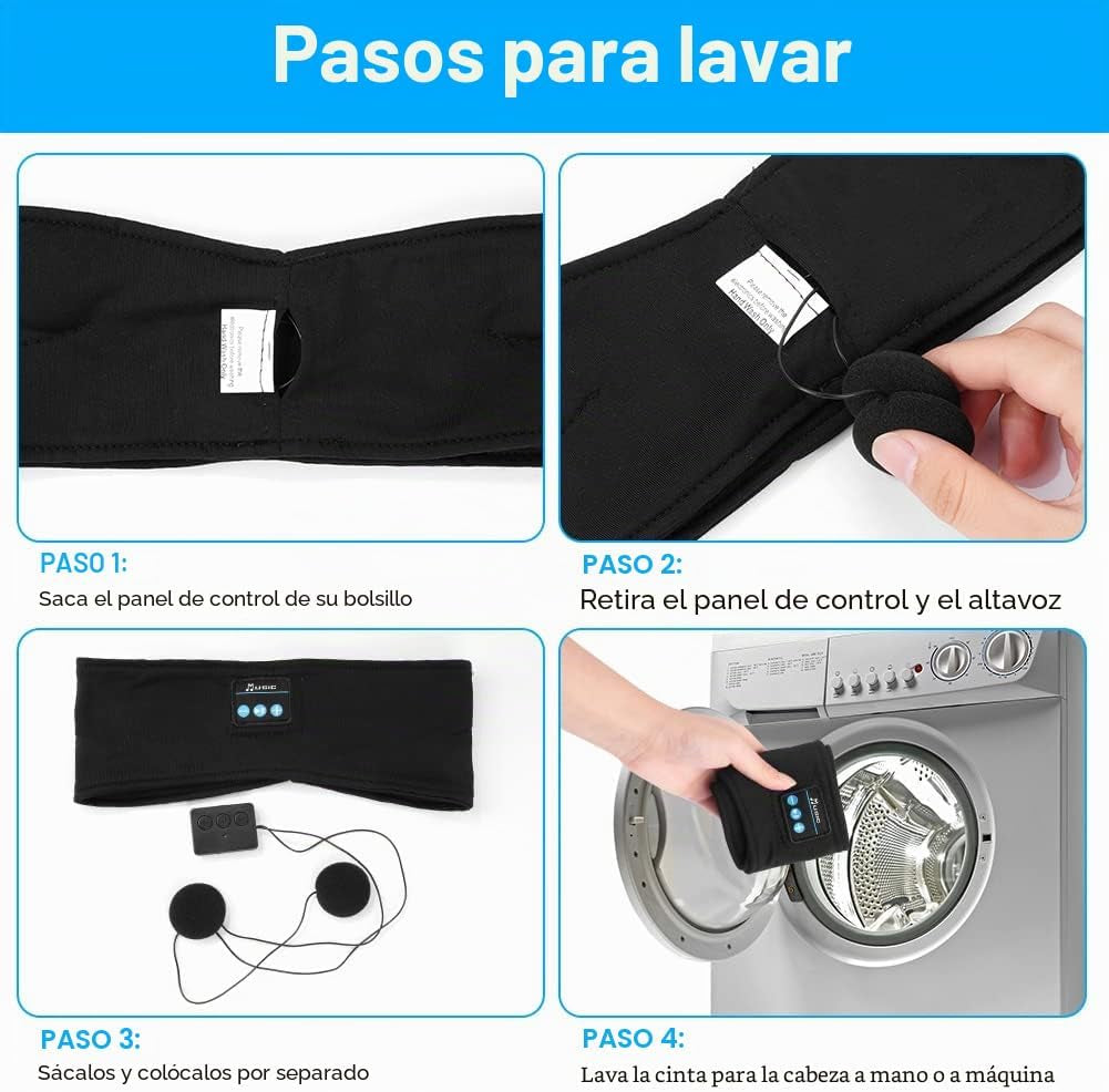 Flintronic Auriculares Para Dormir, Diadema Deportiva Para Dormir, Antifaz Para Dormir Auriculares Bluetooth, Para Deportes, Musica, Correr, Viajar(Negro)