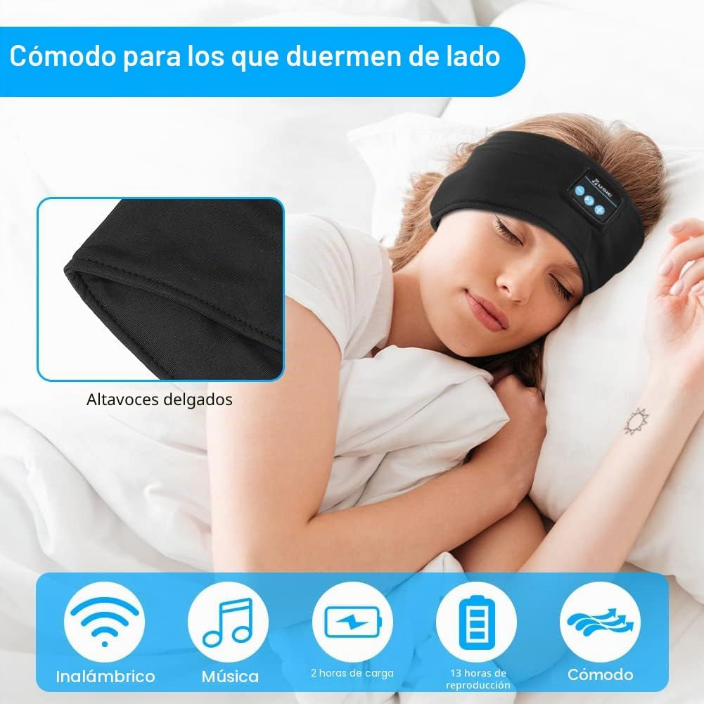 Flintronic Auriculares Para Dormir, Diadema Deportiva Para Dormir, Antifaz Para Dormir Auriculares Bluetooth, Para Deportes, Musica, Correr, Viajar(Negro)
