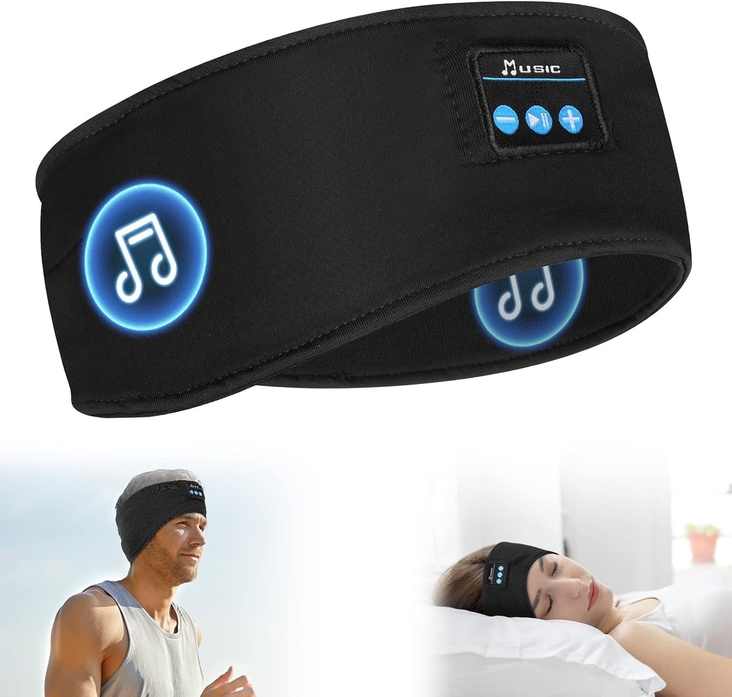 Flintronic Auriculares Para Dormir, Diadema Deportiva Para Dormir, Antifaz Para Dormir Auriculares Bluetooth, Para Deportes, Musica, Correr, Viajar(Negro)